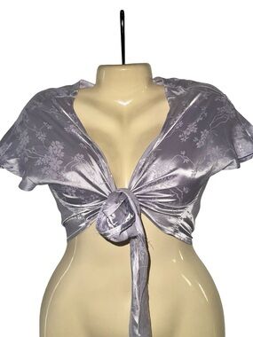 SHEIN Lavender Satin Floral Tie-Front Crop Top